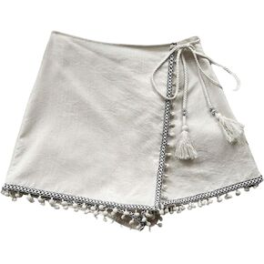 Floerns Women's Asymmetrical Hem Wrap Skirt Shorts Drawstring Side Tassel Binding Skort Shorts