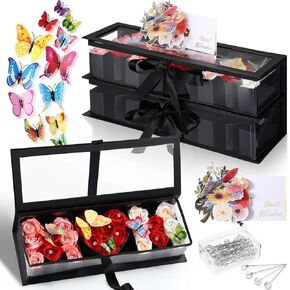 Gilprop 2 Sets Mom Flower Box Mom Fillable Box Mom Letter Shaped Letter Gift Box with 2 Pcs 3D Best Wish Card 50 Crystal Bouquet Pins 24 3D Butterfly for Luxury Style Flower Gift Arrangements