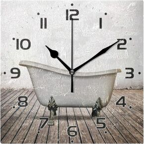 Qilmy Vintage Bathtub Wall Clock Silent Non Ticking Oil Painting Square Art Clock for Living Room Bedroom Kitchen Office School Decor
