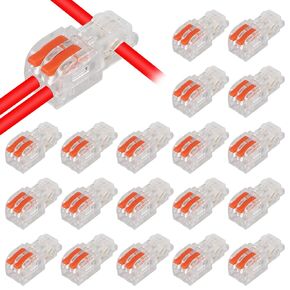 20PCS T-Type Stripping Free Wiring Connector with Fixing Hole Quick Branch Splice Junction Box Lever Wire Connector 32A T2 (1 in 2out RED)