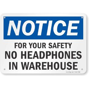 SmartSign "Notice - No Headphones in Warehouse" Sign | 7" x 10" Plastic