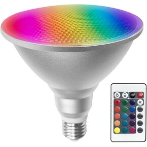 مصباح إضاءة LED PAR38 لتزيين عيد الهالوين، 30 وات RGB + ضوء فيضان LED أبيض دافئ، مصباح متغير اللون مع جهاز تحكم عن بعد، إضاءة حديقة مقاومة للماء لديكور حفلات الفناء المنزلي