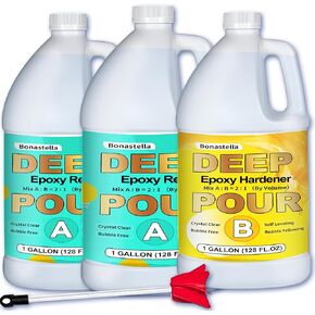 Deep Pour Epoxy Resin - 1.5 Galloon Crystal Clear Resin Epoxy Kit for 2-4" Pour Depths: Not Yellowing and No Bubble Self Leveling, for River Tables, Flower Preservation, and Mold Crafts Mix 2:1 Ratio in Kuwait