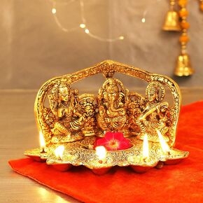 TIED RIBBONS Ganesh Lakshmi Saraswati Idol Hindu God Statue Metal Figurines Ganesh Statue for Housewarming Pooja Mandir | Diwali Decorations for Home