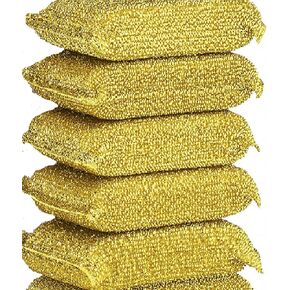 6 Pieces Non-Scratch Scrub Sponges Pads, Cleaning Scrub Sponge, Dish Wash Sponge, Kitchen Sponge, Multi-Use Heavy Duty Scrub Sponge - Gold