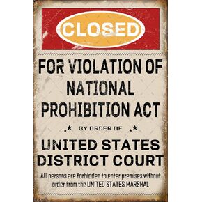 EMOHAT Closed Prohibition Metal Tin Sign Speakeasy Prohibition 1920s Vintage Retro Decor Speakeasy 20s Home Decoration for Pub Cafe Bar 12x8 Inches gfkgd-jds9-dfb110