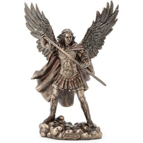 Veronese Design 11 3/8" Archangel Saint Michael Unsheathing His Sword Resin Statue Bronze Finish