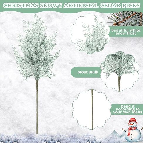 12 قطعة من فروع الصنوبر الاصطناعي الثلجي 17 بوصة من خشب الأرز الصناعي المتجمد بخاخات عيد الميلاد الخضراء من الصنوبر ينبع غصين لإكليل إكليل الزهور DIY الحرف اليدوية وديكورات الشتاء لعيد الميلاد in Kuwait