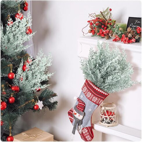 12 قطعة من فروع الصنوبر الاصطناعي الثلجي 17 بوصة من خشب الأرز الصناعي المتجمد بخاخات عيد الميلاد الخضراء من الصنوبر ينبع غصين لإكليل إكليل الزهور DIY الحرف اليدوية وديكورات الشتاء لعيد الميلاد in Kuwait