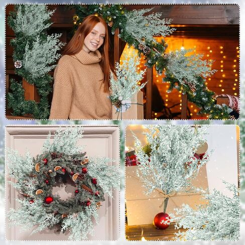 12 قطعة من فروع الصنوبر الاصطناعي الثلجي 17 بوصة من خشب الأرز الصناعي المتجمد بخاخات عيد الميلاد الخضراء من الصنوبر ينبع غصين لإكليل إكليل الزهور DIY الحرف اليدوية وديكورات الشتاء لعيد الميلاد in Kuwait