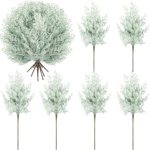 Yinder 12 Pcs Snowy Artificial Pine Branches 17 Inch Frosted Faux Cedar Sprays Christmas Greenery Pine Picks Stems Twig for Garland Wreath DIY Crafts Xmas Winter Decorations in Saudi Arabia