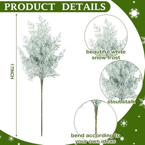 Yinder 12 Pcs Snowy Artificial Pine Branches 17 Inch Frosted Faux Cedar Sprays Christmas Greenery Pine Picks Stems Twig for Garland Wreath DIY Crafts Xmas Winter Decorations in Saudi Arabia