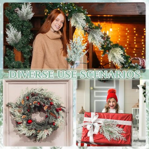 Yinder 12 Pcs Snowy Artificial Pine Branches 17 Inch Frosted Faux Cedar Sprays Christmas Greenery Pine Picks Stems Twig for Garland Wreath DIY Crafts Xmas Winter Decorations in Saudi Arabia