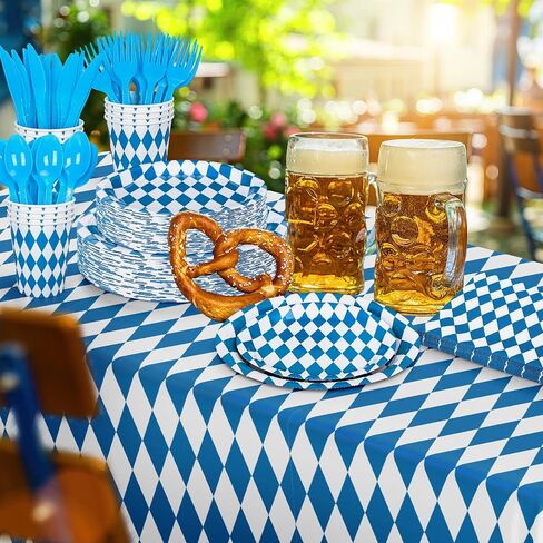 طقم أدوات مائدة للاستعمال مرة واحدة من Whaline 177 قطعة من لوازم حفلات Oktoberfest باللون الأزرق والأبيض لمستلزمات مهرجان البيرة الألمانية in Saudi Arabia