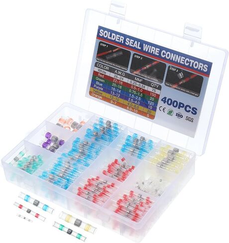 MECCANIXITY 400 قطعة 26-7 AWG سلك لحام مانع للتسرب موصلات بعقب مقاومة للماء للبحرية، 20xYellow 75xWhite 150xRed 120xBlue 20xGreen 10xPurple 5xOrange in Saudi Arabia