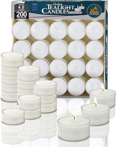 Ner Mitzvah Tea Light Candles - 100 Bulk Pack - White Unscented Tealight Candles in Clear Cup - Long Burning - 4.5 Hour in Saudi Arabia