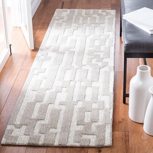 سجادة SAFAVIEH Cambridge Collection Runner - 2'3" x 8'، بيج ورمادي، صوف حديث مصنوع يدويًا، مثالية للمناطق ذات حركة المرور العالية في غرفة المعيشة وغرفة النوم (CAM734B) in Saudi Arabia