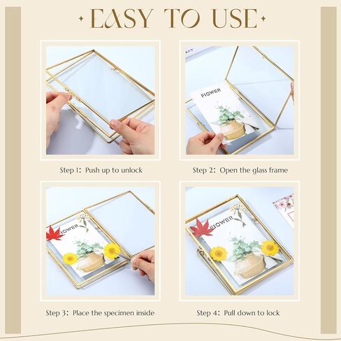 2 قطعة من إطارات الصور العائمة الذهبية DIY إطار صورة زجاجي هدايا مقاس 5 × 7 بوصة إطارات زهور معدنية عائمة شفافة مضغوطة لتزيين سطح المكتب الفني (مستطيل) in Kuwait