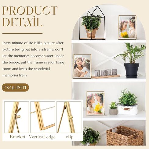 2 قطعة من إطارات الصور العائمة الذهبية DIY إطار صورة زجاجي هدايا مقاس 5 × 7 بوصة إطارات زهور معدنية عائمة شفافة مضغوطة لتزيين سطح المكتب الفني (مستطيل) in Kuwait