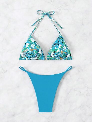 SHENHE Women's Two Piece Swimsuit Floral Tie Backless Halter Wireless Bra and Thong Bikini Set in Saudi Arabia