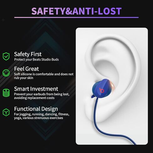 WOFRO Anti-Lost Strap for Beats Studio Buds, Sports Anti-Slip Soft Silicone Lanyard Accessories Compatible with Beats Studio Buds Bluetooth Headphones Neck Rope Cord (Red) in Saudi Arabia
