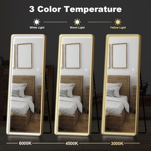 PexFix 64 بوصة × 21 بوصة LED مستطيلة كاملة الطول مرآة أرضية واقفة، مرآة تزيين الجسم بالكامل، مرآة معلقة على الحائط لغرفة النوم، ذهبي in Kuwait