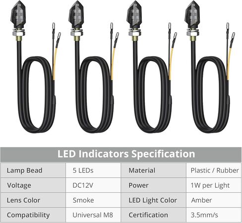 Justech 4 قطع مايكرو ليد بدوره أضواء إشارة دراجة نارية مؤشر عالمي مقاوم للماء 3528 مصباح الخرز مؤشر للدراجات النارية دراجة نارية هارلي كاواساكي ياماها قبالة الطريق in Kuwait