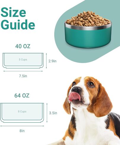Stainless Steel Dog Bowls Large Breed, Large Dog Water Bowl with Non-Slip Rubber, Dog Food Bowl for Large Dogs, Double Wall Metal Dog Bowls Medium Sized Dog, Durable Dog Dish, Dishwasher Safe 64oz in Saudi Arabia