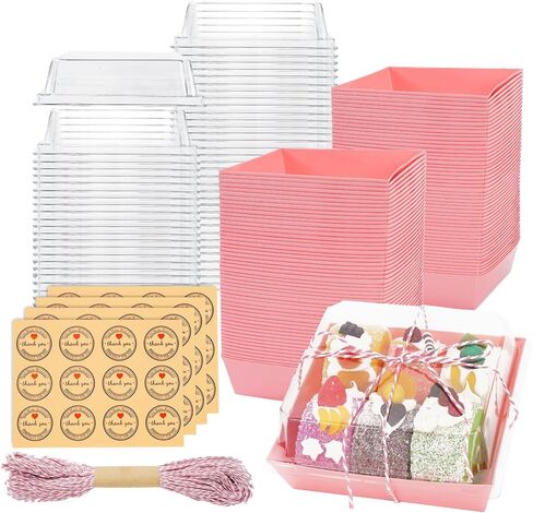 Whaline 100 Pack Charcuterie Boxes with Clear Lids To Go Paper Mini Charcuterie Box Disposable Food Containers Bakery Boxes with Stickers and Twine for Sandwich Cookie Sushi Cake Slice Strawberries in Saudi Arabia