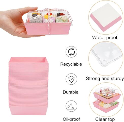 Whaline 100 Pack Charcuterie Boxes with Clear Lids To Go Paper Mini Charcuterie Box Disposable Food Containers Bakery Boxes with Stickers and Twine for Sandwich Cookie Sushi Cake Slice Strawberries in Saudi Arabia