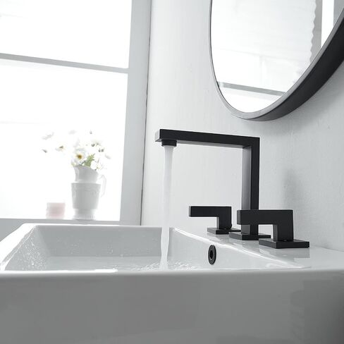 Homevacious 8 Inch 2-Handle Widespread Bathroom Faucet,Matte Black Bathroom Faucet 3 Hole,Modern Vanity Sink Faucet,with Pop Up Drain Assembly and Supply Hose,3 Pieces Bath Lavatory Mixer Tap in Saudi Arabia