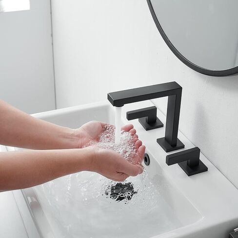 Homevacious 8 Inch 2-Handle Widespread Bathroom Faucet,Matte Black Bathroom Faucet 3 Hole,Modern Vanity Sink Faucet,with Pop Up Drain Assembly and Supply Hose,3 Pieces Bath Lavatory Mixer Tap in Saudi Arabia