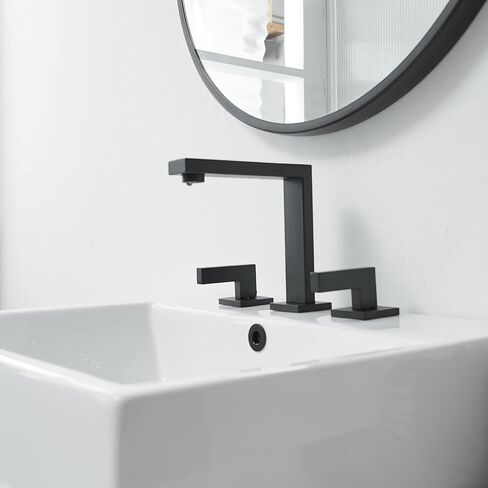 Homevacious 8 Inch 2-Handle Widespread Bathroom Faucet,Matte Black Bathroom Faucet 3 Hole,Modern Vanity Sink Faucet,with Pop Up Drain Assembly and Supply Hose,3 Pieces Bath Lavatory Mixer Tap in Saudi Arabia