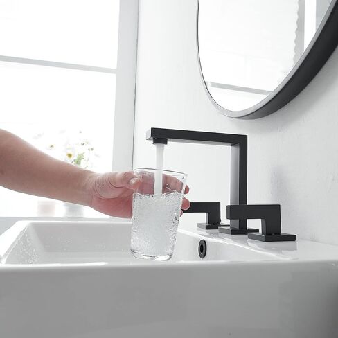 Homevacious 8 Inch 2-Handle Widespread Bathroom Faucet,Matte Black Bathroom Faucet 3 Hole,Modern Vanity Sink Faucet,with Pop Up Drain Assembly and Supply Hose,3 Pieces Bath Lavatory Mixer Tap in Saudi Arabia