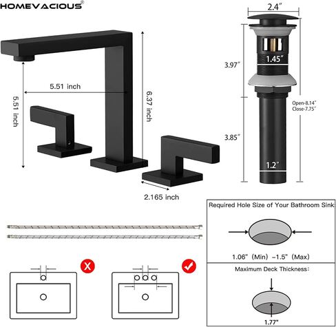 Homevacious 8 Inch 2-Handle Widespread Bathroom Faucet,Matte Black Bathroom Faucet 3 Hole,Modern Vanity Sink Faucet,with Pop Up Drain Assembly and Supply Hose,3 Pieces Bath Lavatory Mixer Tap in Saudi Arabia