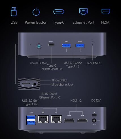كمبيوتر صغير من MINSFORUM NAB9 Intel Core i9-12900HK 14 نواة/20 خيط، حتى 5.0 جيجا هرتز، ذاكرة وصول عشوائي 32 جيجا بايت، 1 تيرابايت PCIe4.0 SSD، كمبيوتر صغير ثنائي 2.5 جيجا RJ45 LAN صغير، 2 × HDMI/USB-C(4K@60 هرتز)، 7X USB المنافذ، واي فاي 6، BT5.2 in Kuwait
