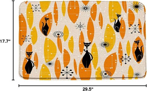 Mid Century Black Cat Bath Mat Atomic Cat Modern Abstract Geometric Pattern 1950s Vintage Pink Bathroom Decor Microfiber Memory Foam Backing Bath Rugs18x30 Inch in Saudi Arabia