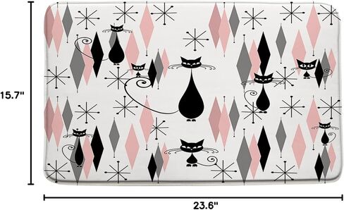 Mid Century Black Cat Bath Mat Atomic Cat Modern Abstract Geometric Pattern 1950s Vintage Pink Bathroom Decor Microfiber Memory Foam Backing Bath Rugs18x30 Inch in Saudi Arabia