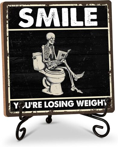 Halloween Decor Wood Sign Gifts, Halloween Bathroom Block Gifts, 5x5 Inch Wood Sign Comes With Iron Stand, Perfect For Home Office Farmhouse Toilet Restroom Decoration, Set Of 1-C04 in Saudi Arabia