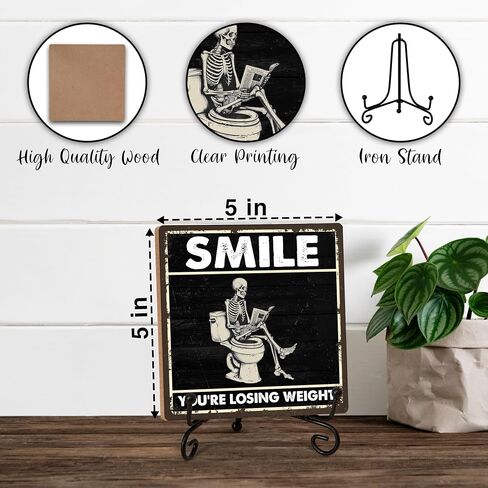 Halloween Decor Wood Sign Gifts, Halloween Bathroom Block Gifts, 5x5 Inch Wood Sign Comes With Iron Stand, Perfect For Home Office Farmhouse Toilet Restroom Decoration, Set Of 1-C04 in Saudi Arabia