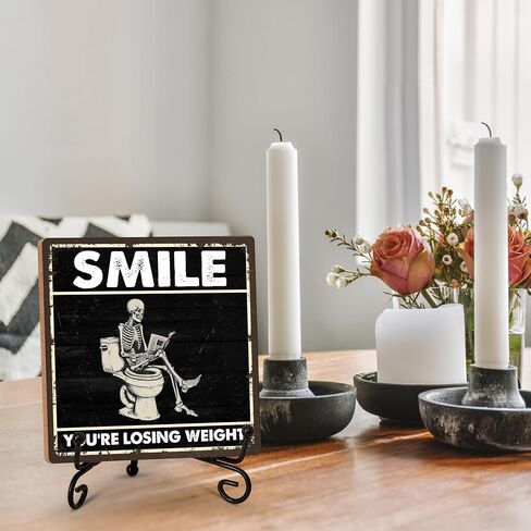 Halloween Decor Wood Sign Gifts, Halloween Bathroom Block Gifts, 5x5 Inch Wood Sign Comes With Iron Stand, Perfect For Home Office Farmhouse Toilet Restroom Decoration, Set Of 1-C04 in Saudi Arabia