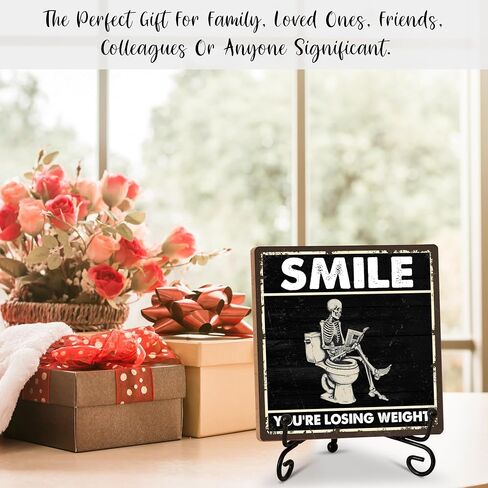 Halloween Decor Wood Sign Gifts, Halloween Bathroom Block Gifts, 5x5 Inch Wood Sign Comes With Iron Stand, Perfect For Home Office Farmhouse Toilet Restroom Decoration, Set Of 1-C04 in Saudi Arabia
