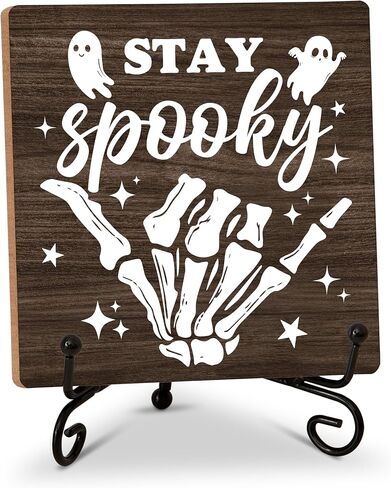 Halloween Decor Wood Sign Gifts, Halloween Bathroom Block Gifts, 5x5 Inch Wood Sign Comes With Iron Stand, Perfect For Home Office Farmhouse Toilet Restroom Decoration, Set Of 1-C04 in Saudi Arabia