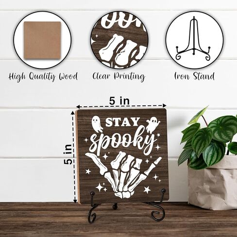 Halloween Decor Wood Sign Gifts, Halloween Bathroom Block Gifts, 5x5 Inch Wood Sign Comes With Iron Stand, Perfect For Home Office Farmhouse Toilet Restroom Decoration, Set Of 1-C04 in Saudi Arabia