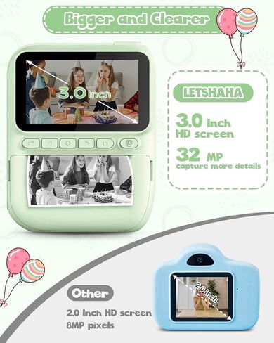 Kids Instant Print Camera, 3.0-inch HD Screen 32MP Photo Instant Digital Camera Christmas Birthday Gifts Toys for Toddle Children Girls Boys Age 3-12 - Pink in Saudi Arabia