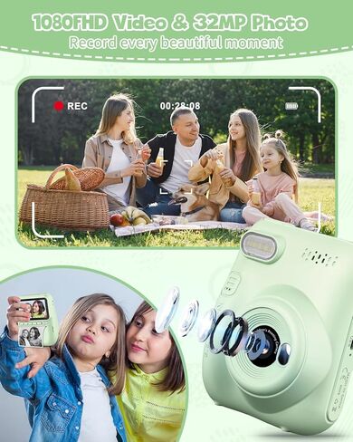 Kids Instant Print Camera, 3.0-inch HD Screen 32MP Photo Instant Digital Camera Christmas Birthday Gifts Toys for Toddle Children Girls Boys Age 3-12 - Pink in Saudi Arabia