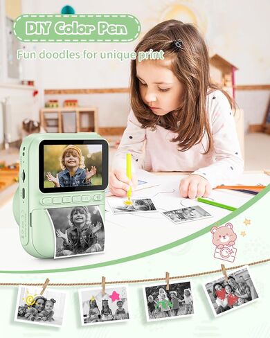 Kids Instant Print Camera, 3.0-inch HD Screen 32MP Photo Instant Digital Camera Christmas Birthday Gifts Toys for Toddle Children Girls Boys Age 3-12 - Pink in Saudi Arabia