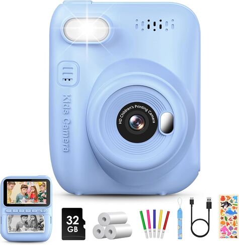 Kids Instant Print Camera, 3.0-inch HD Screen 32MP Photo Instant Digital Camera Christmas Birthday Gifts Toys for Toddle Children Girls Boys Age 3-12 - Pink in Saudi Arabia
