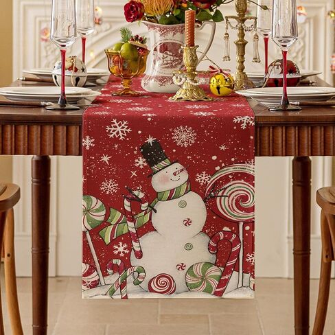 Softalker Snowman Christmas Table Runner - Red Winter Xmas Snowflake Stain Resistant Washable Kitchen Table Decoration for Holiday/Dining/Party,13x72 inch in Saudi Arabia