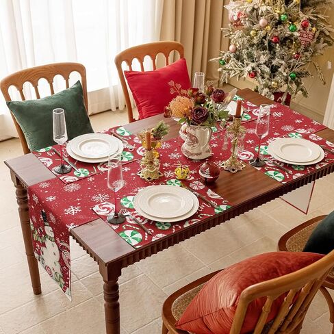 Softalker Snowman Christmas Table Runner - Red Winter Xmas Snowflake Stain Resistant Washable Kitchen Table Decoration for Holiday/Dining/Party,13x72 inch in Saudi Arabia
